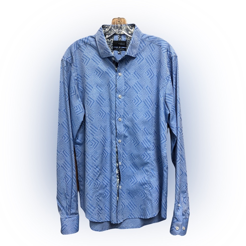 Stylish Geometric Blue Button Down Shirt